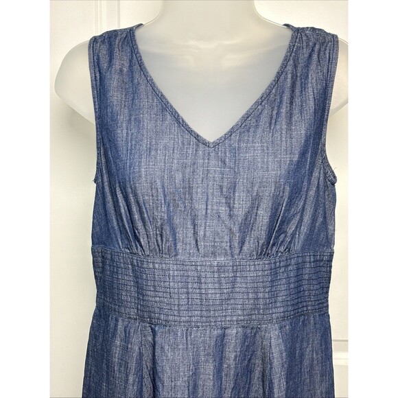 eShakti Dress Small 6 Embroidered Fit and Flare Cotton Womens Pockets Denim look - Picture 3 of 16